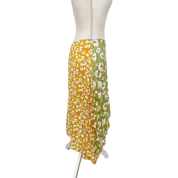 LAIA Asymmetrical Tulip Hem Mixed Print Midi Skirt Green Small - Picture 3 of 6